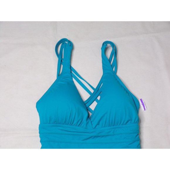 LA BLANCA Cross Back One Piece Tummy Control Swimsuit Turquoise 16 NEW - Picture 5 of 7